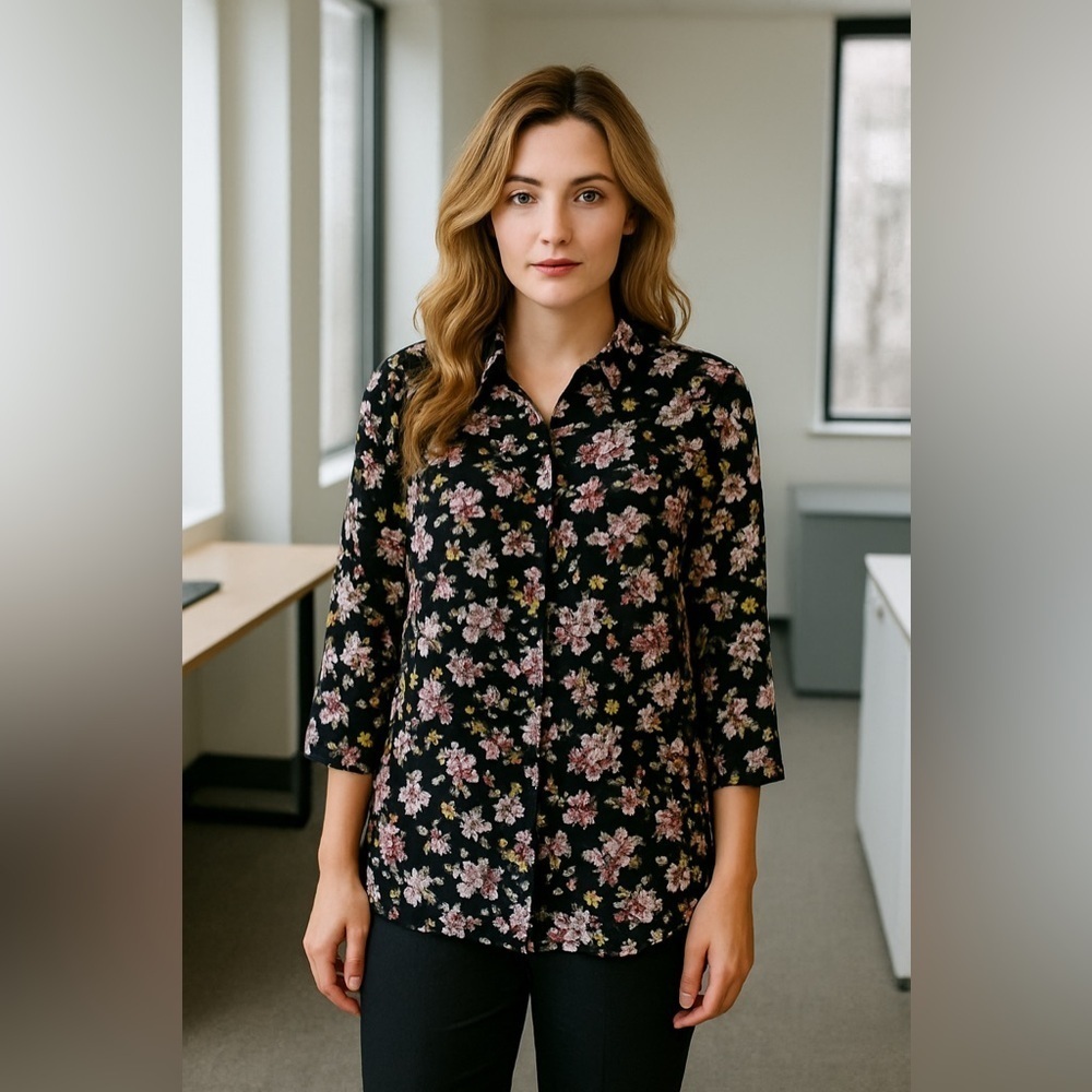 Sejour Size 22W Long Sleeve Floral Blouse Tunic